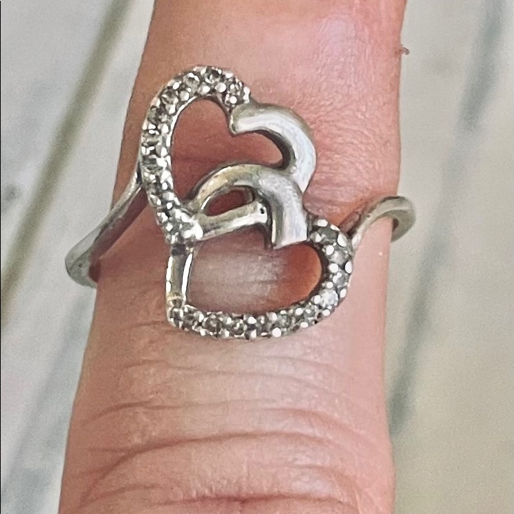 Vintage Stamped 925 Conjoined Diamond Heart Ring